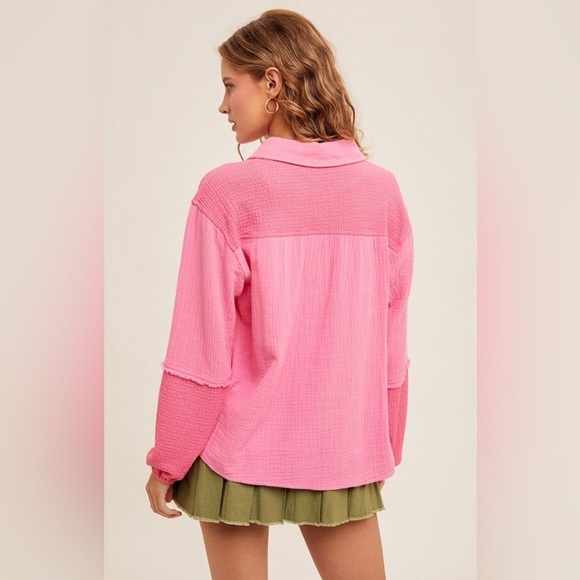 Hem And Thread V-Neck Pink  Sleeves Top Large NWT - Picture 2 of 11